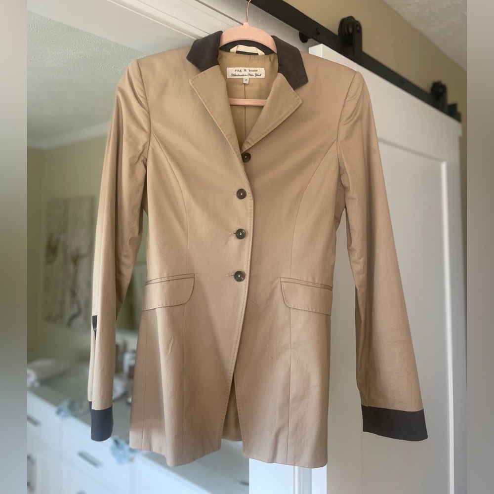 Rag & Bone Beige Blazer with Dark corduroy trim and button sleeves